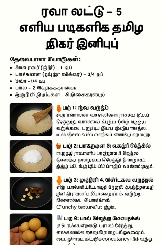 ரவா லட்டு – 5 எளிய படிகளில் சுவையான தமிழர் இனிப்பு! 🍬