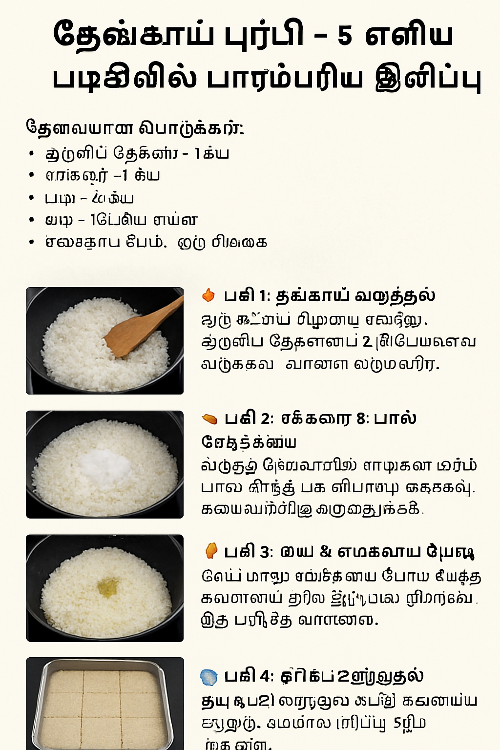 ✨ தேங்காய் பர்பி – 5 எளிய படிகளில் பாரம்பரிய இனிப்பு