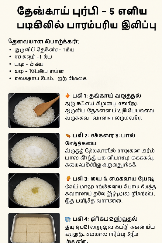 ✨ தேங்காய் பர்பி – 5 எளிய படிகளில் பாரம்பரிய இனிப்பு